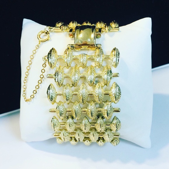 Vintage Signed Coro Gold Tone Wide Bracelet